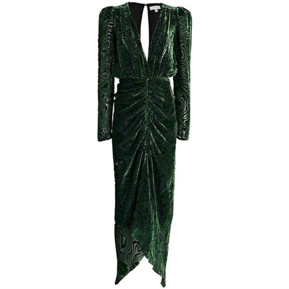 Ronny Kobo | Astrid Plunge V Emerald Devore'-Velvet Midi Size XL GUC